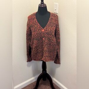 2 FOR $20 Easy Spirit Wool Blend Chunky Cardigan Sweater Marled BurntOversized M